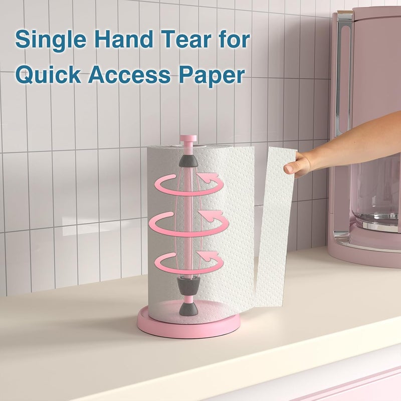 Swaitee Pink Paper Towel Holder Countertop, Pink Kitchen Accessories Decor, Stainless Steel, Weighted Base, Paper Towel Roll Holder Stand with Ratchet Mechanism for Kitchen Bathroom Farmhouse Essentials - Image 3